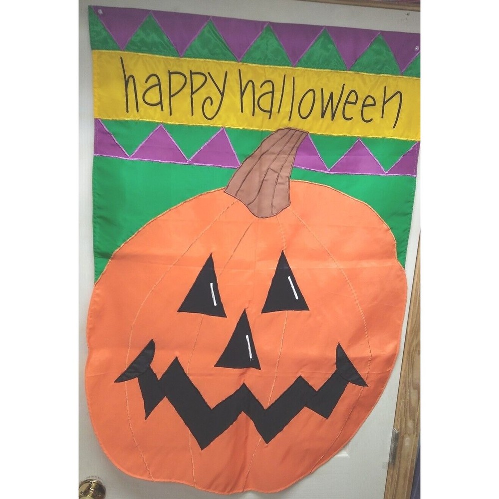 Halloween Garden Flag Pumpkin Hanging 43"x 28” Nylon Yard Banner Autumn Fall